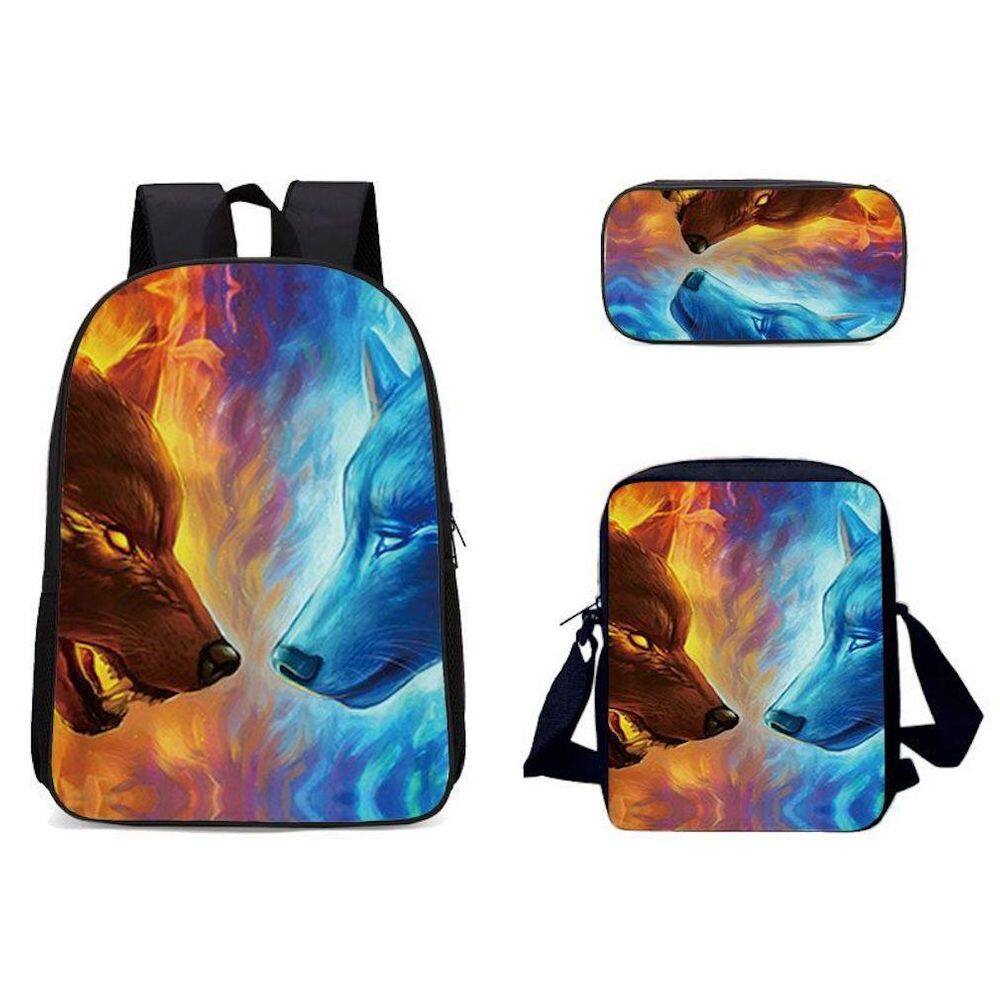 Conjunto de mochilas Wolf Satchel Oxford Fabric para crianças em idade escolar