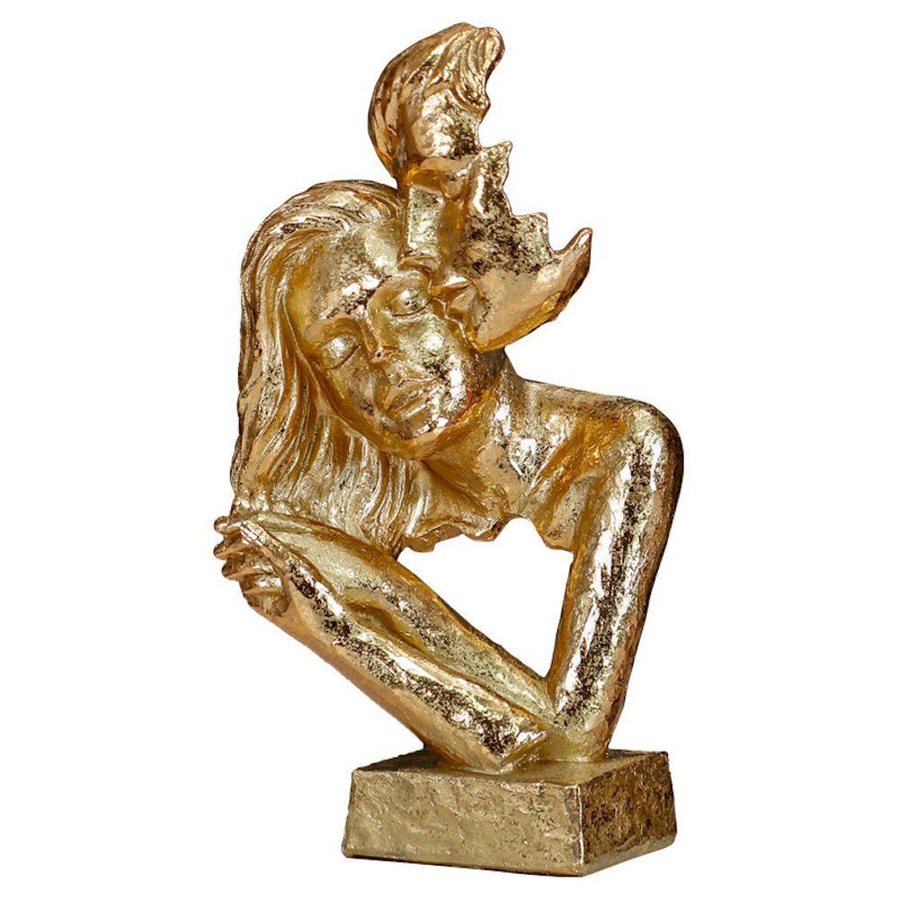 Estatueta de casal abstrata de coração a coração com escultura em resina de 29,5 cm