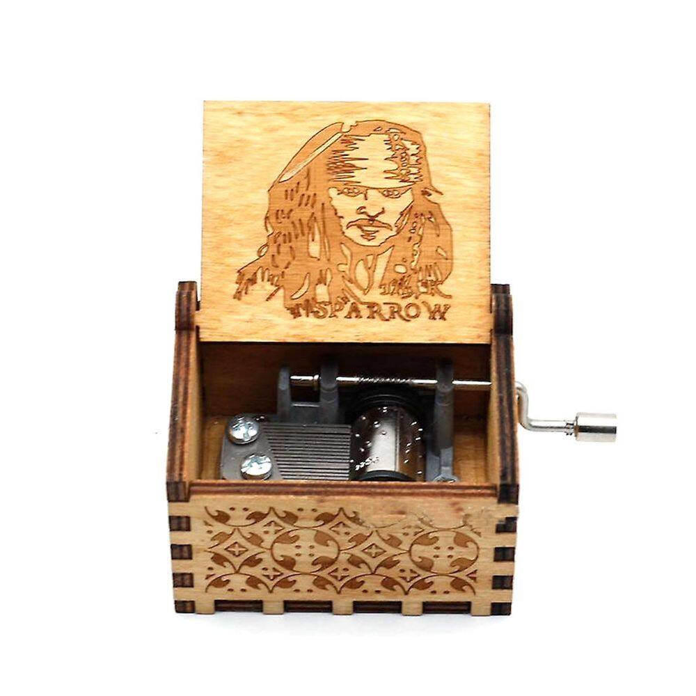 Caixa de música Sparrows Hand Mrank, madeira esculpida antiga, 6,4 cm