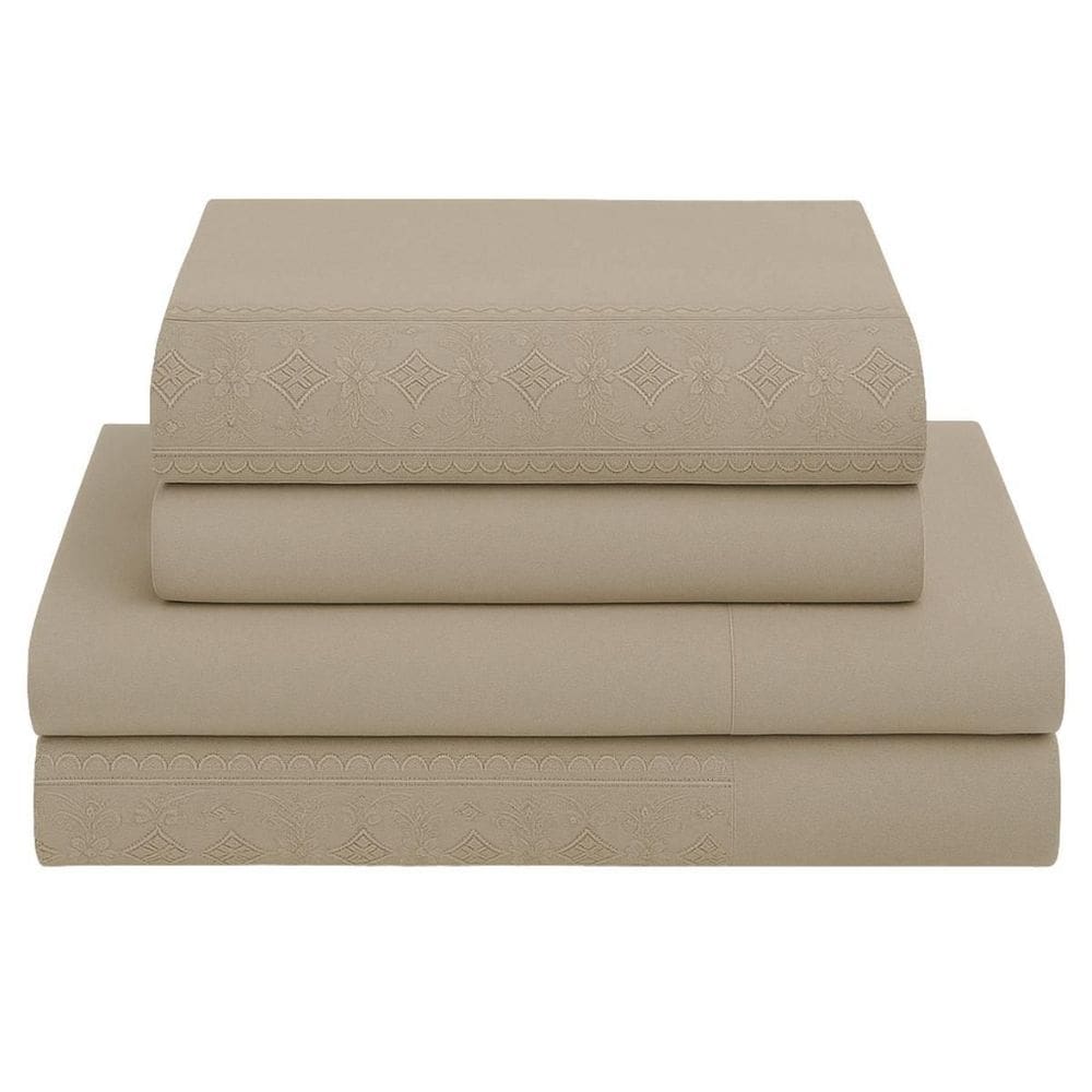 Jogo Cama Casal 4Peças Bordado Inglês Exclusive Vivaldi Bege