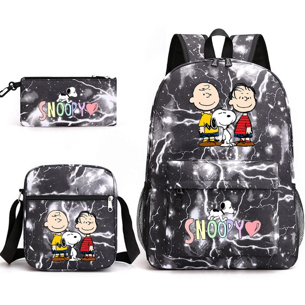 Conjunto de mochilas Snoopy Cartoon Kids School Nylon 3 unidades