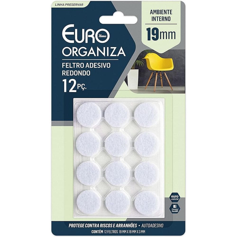 Feltro Adesivo Redondo 19 MM 12 Pecas, ENC1058, Euro Home