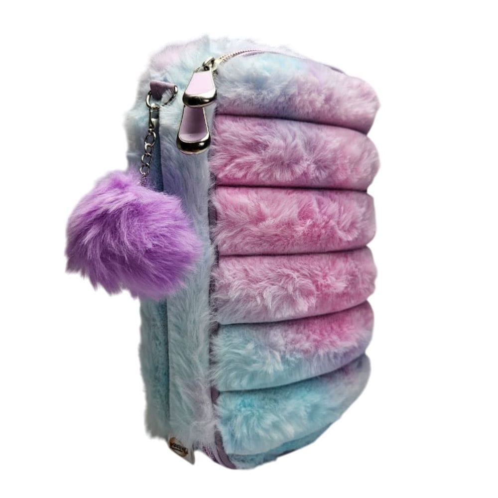 Estojo Box Escolar Pelúcia Rainbow Spiral Organizador Grande Colorido Pompom Lápis Aula Caneta