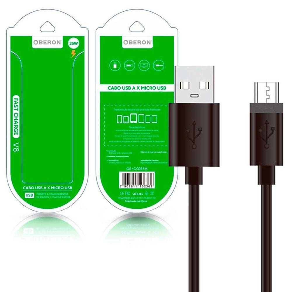 Cabo Usb Micro Usb Para Celular Dados E Carga 1,8 Metros 25W