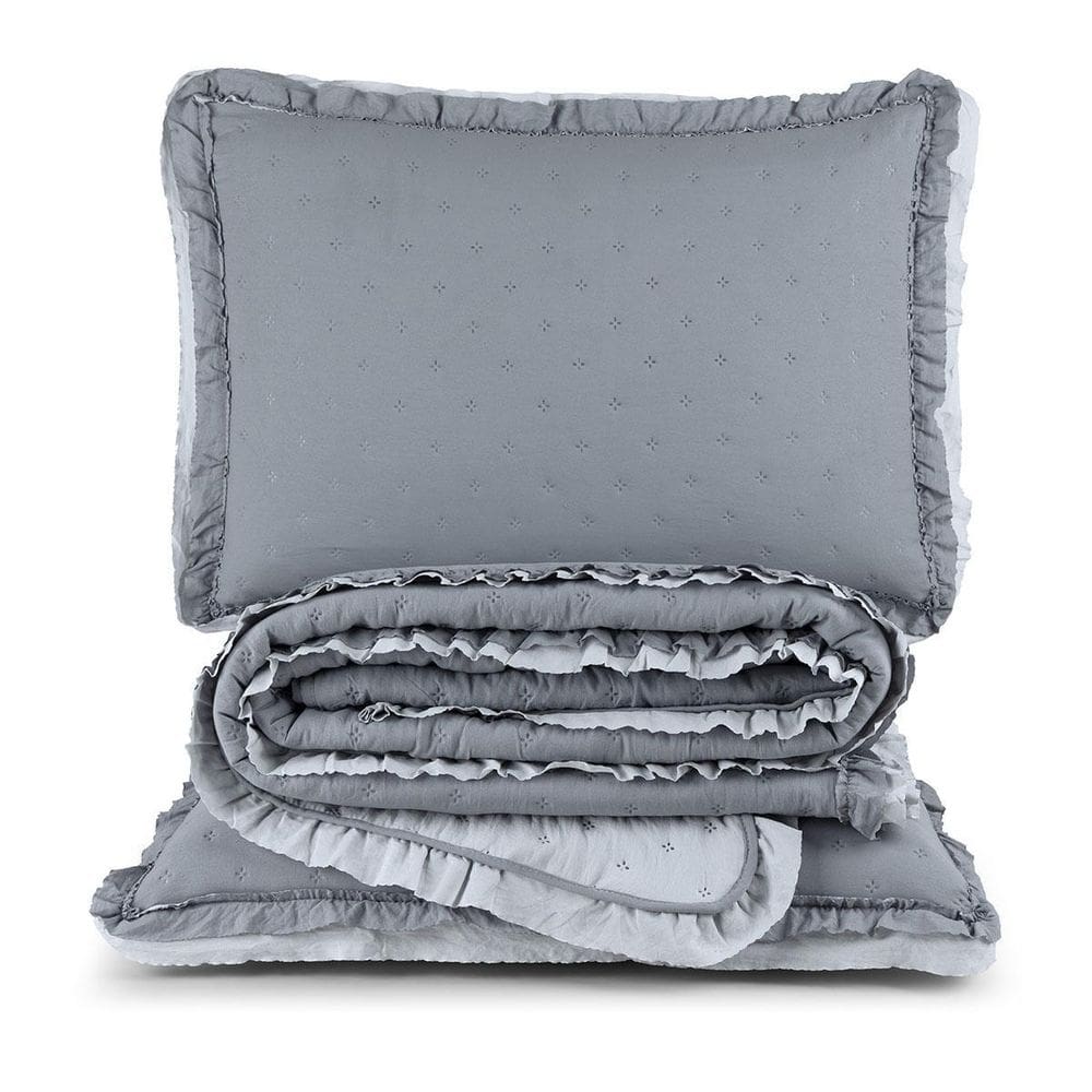 Kit Colcha Vitta Casal Matelado Babadinhos 200 Fios 3P Cinza