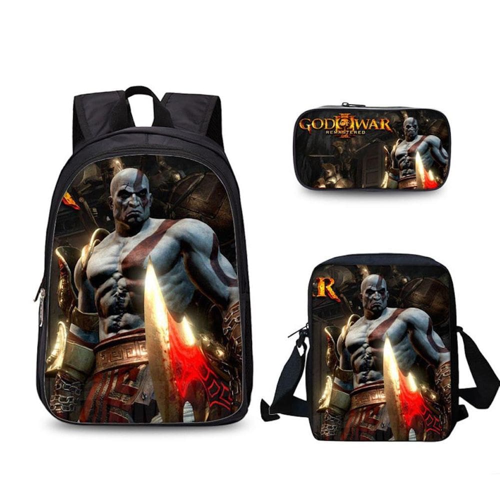 Conjunto de mochilas escolares, mochila Gods of Wars, bolsa de nylon, 3 peças