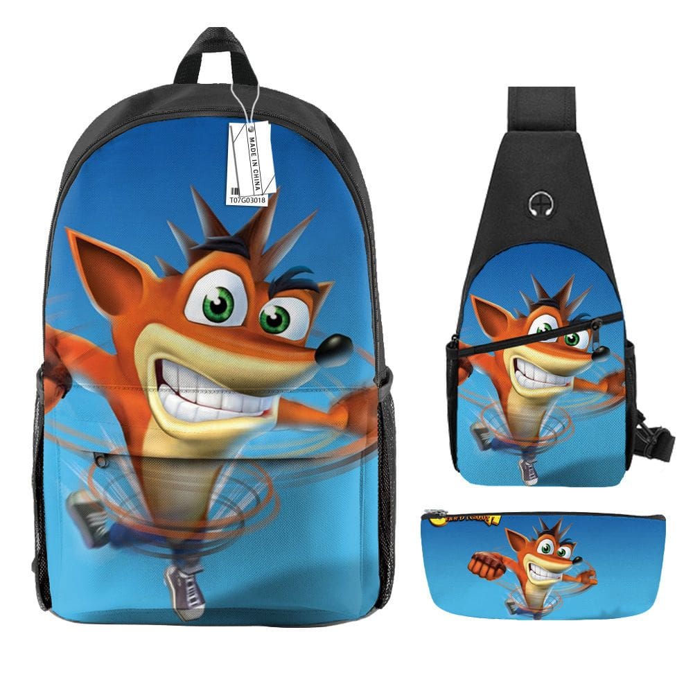 Conjunto de mochilas Crashs Bandicoots Anime School 3 unidades/lote