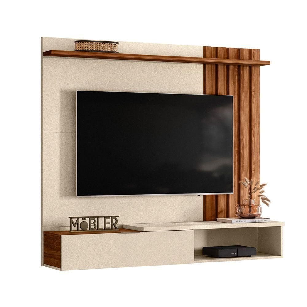 Home Rack Painel Suspenso 1.6 Vegas Sala Para Tv De 65 Polegadas Perola Metalizado Com Cinamomo Mel
