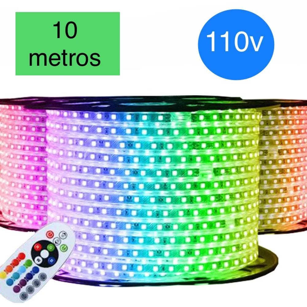 Fita led mangueira chata RGB colorida 10 mt 110V com fonte