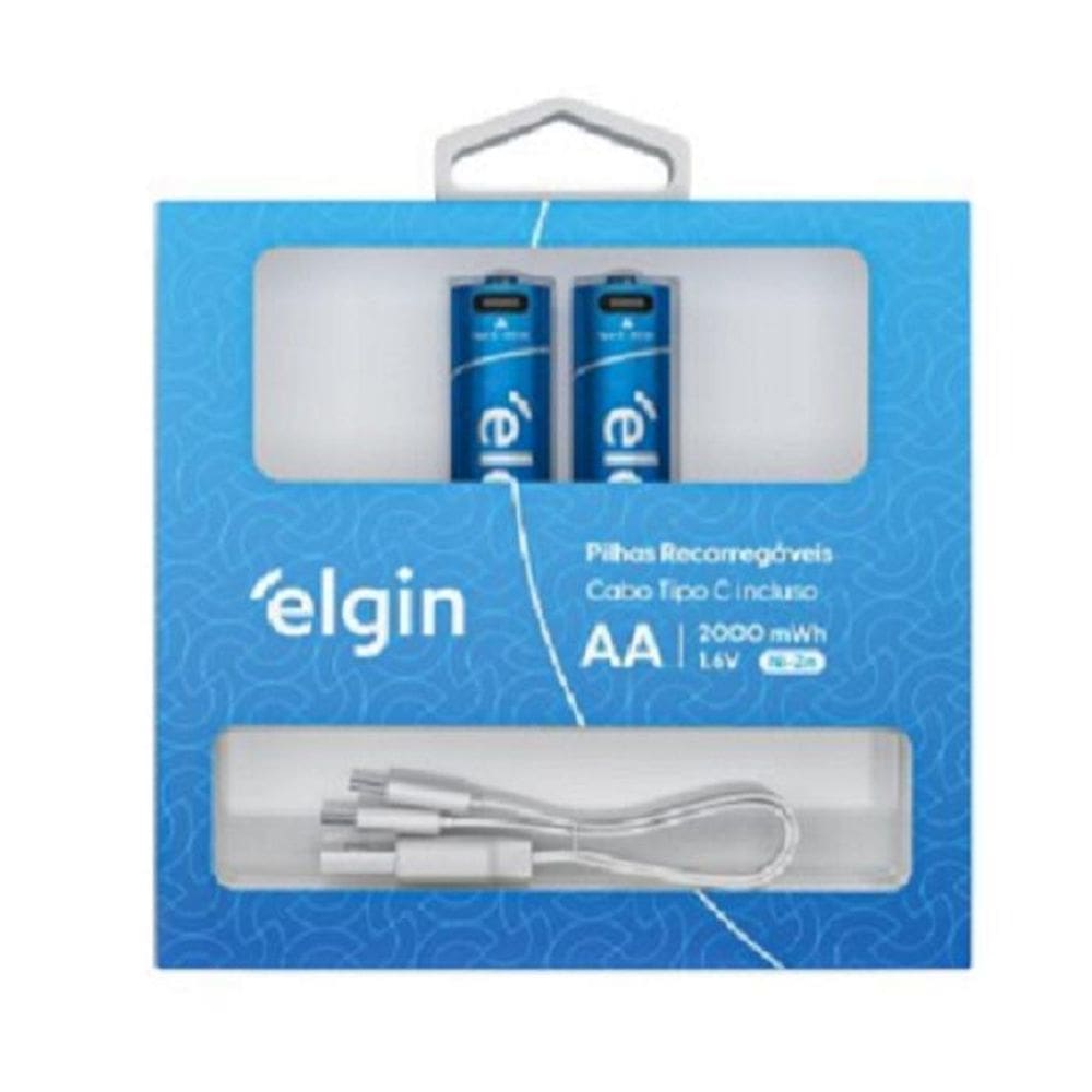 Pilha Recarregável Aa Usb-C 1.200Mah Com 2 Unidades + Cabo