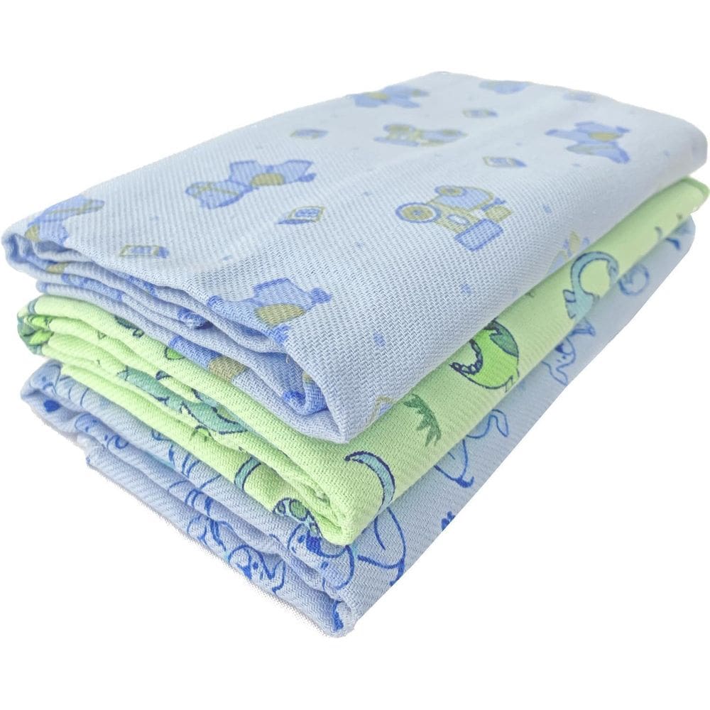 Kit 3 Pçs Cueiro Manta Flanelado 80X60Cm Bebe Infantil Azul