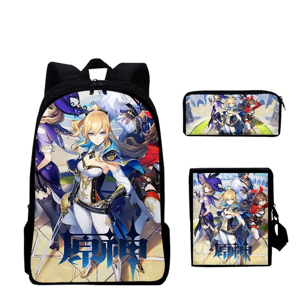 Conjunto de mochilas Genshins Impacts, bolsa de anime para crianças, 3 peças