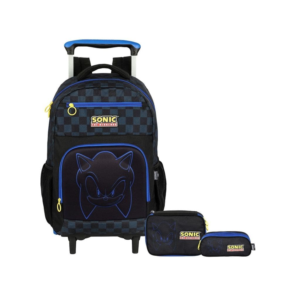 Kit Sonic Mochila Rodas+ Estojo Box E Estojo Triplo