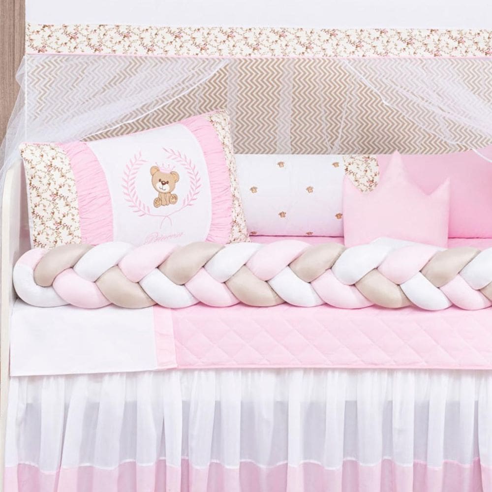 Kit Berço Trança Ursinho Marinho Menino 11 Peças Com Saia