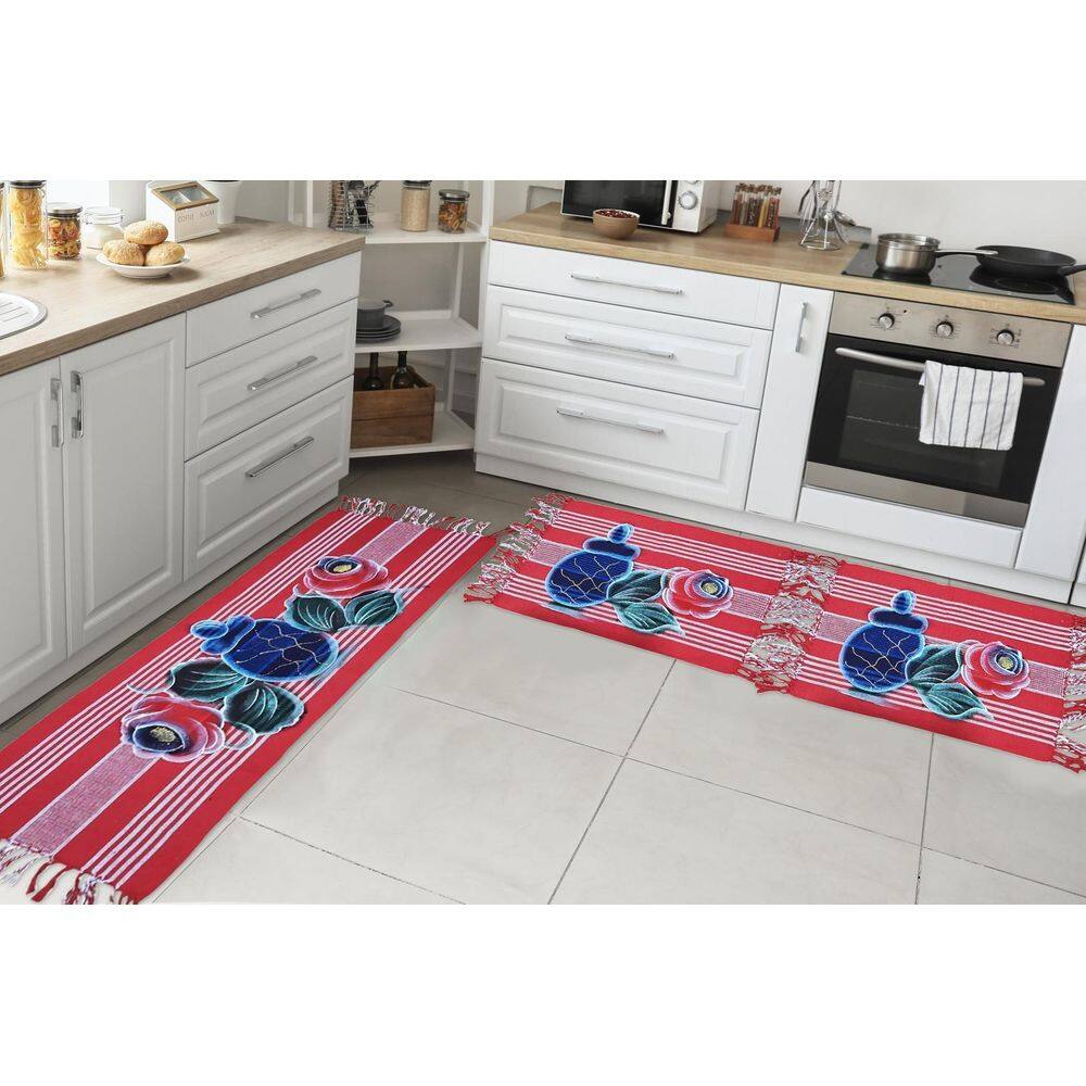 Jogo Passadeira Cozinha Kit 3 Pçs Tear Rustico Pintado A Mão