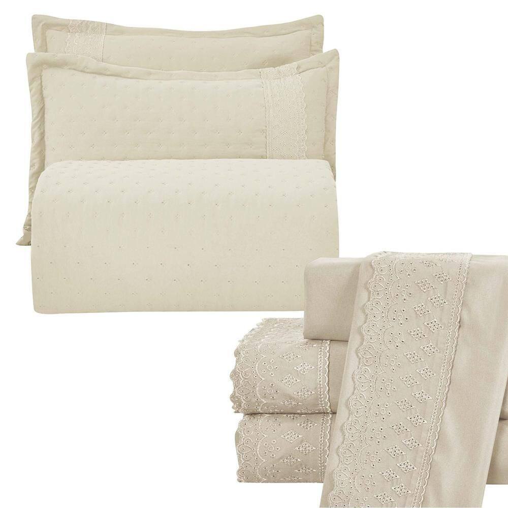 Kit Cobre Leito E Lençol King Melody Dupla Face 7 Peças