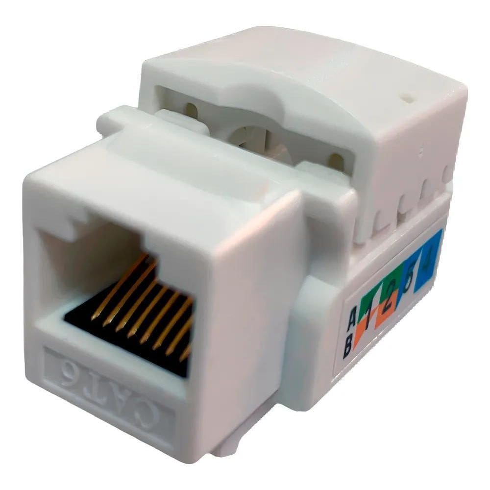 2X Conector Rj45 Femea Cat6 Branco Keystone Pacote C/10Pçs