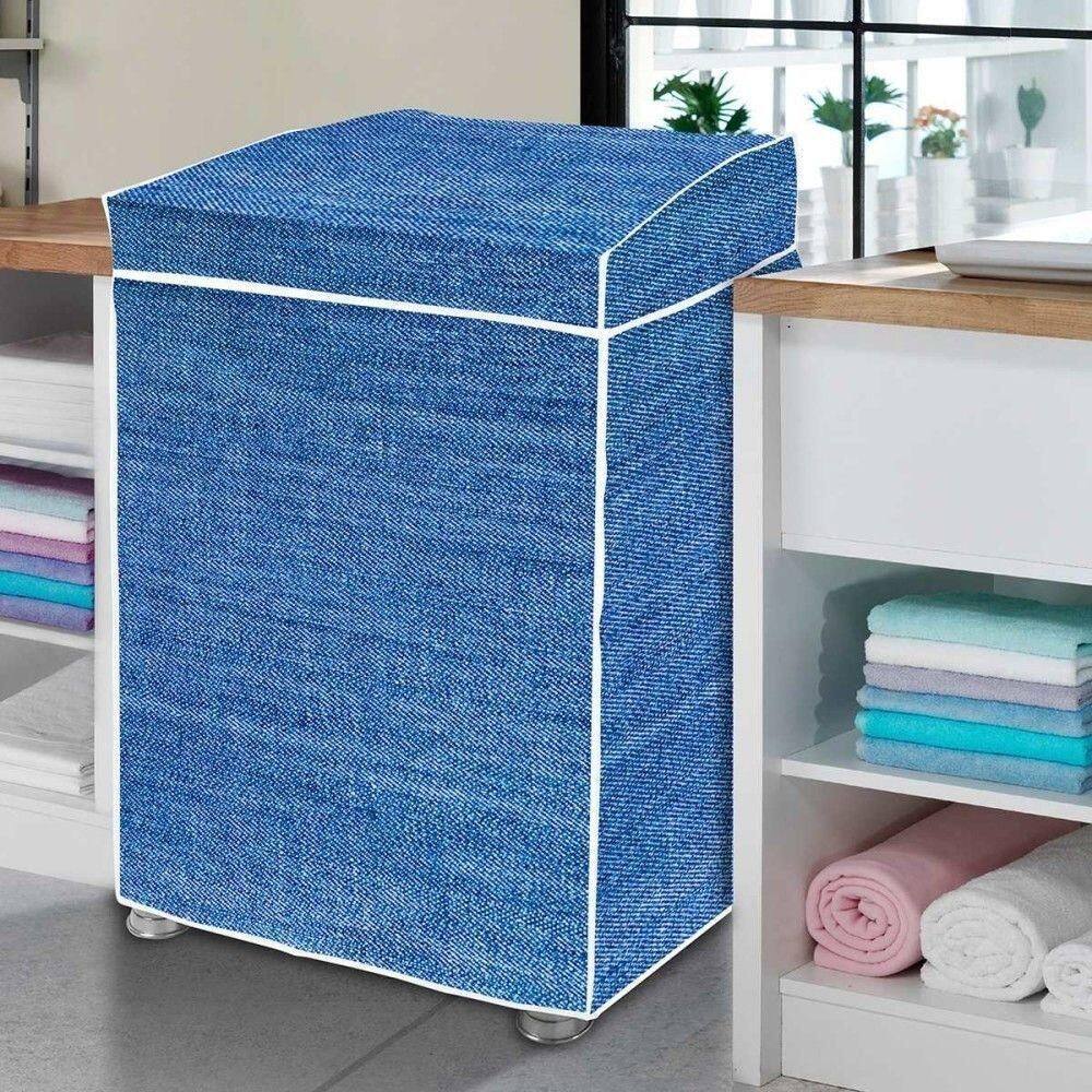 Capa Para Máquina De Lavar G Flanelada Azul Jeans Com Tampa
