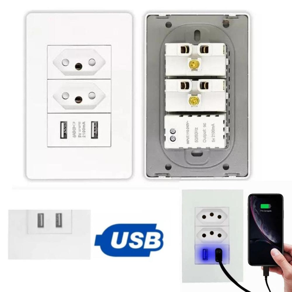Tomada Usb Carregador Universal Turbo Dupla Bivolt Parede
