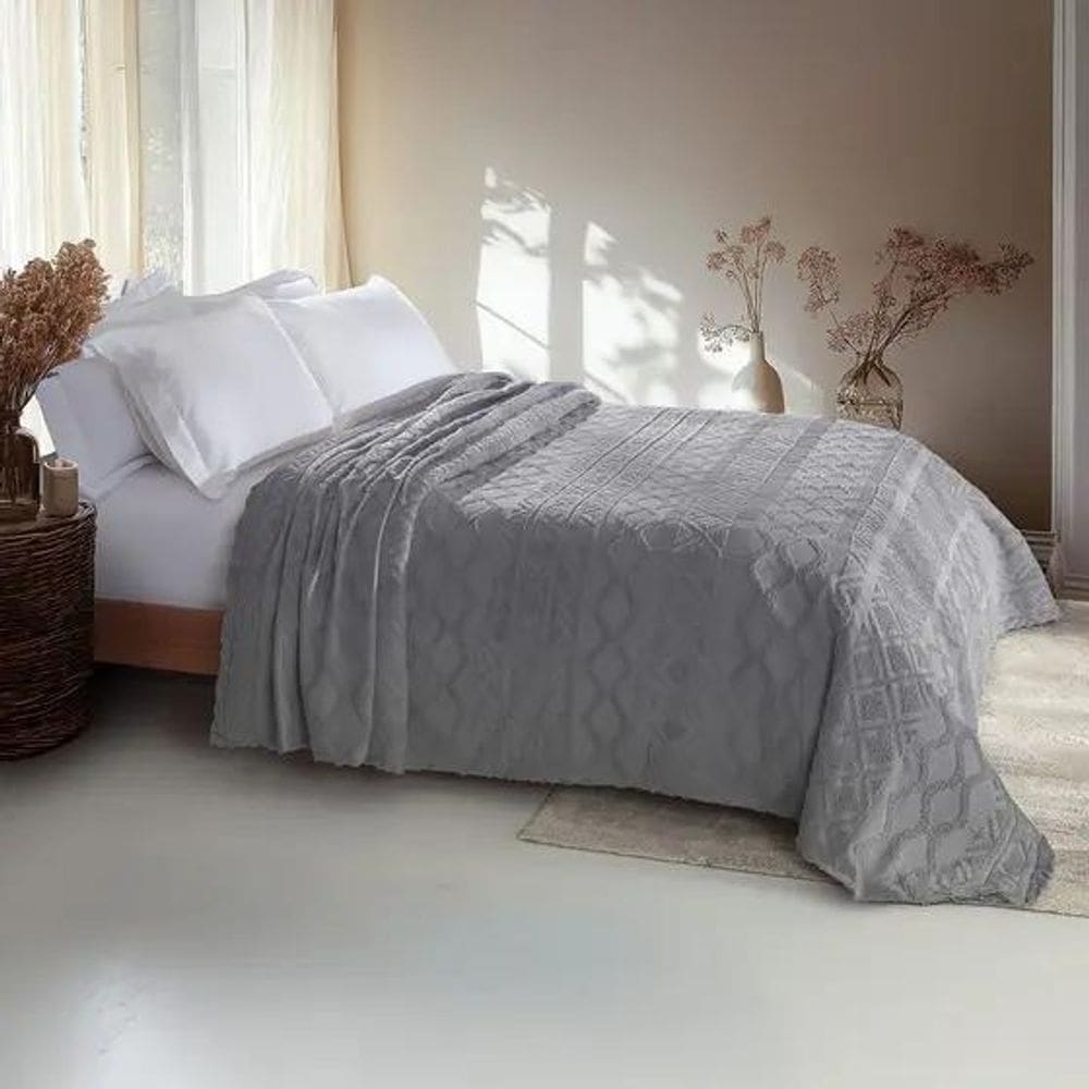 Colcha Queen Vintage Memories - Jolitex Cinza Lead