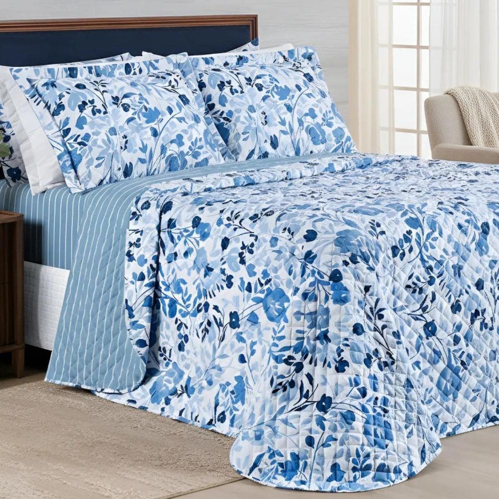 Colcha Queen Jasmine Luxo 400 Fios Bordado Macio Premium