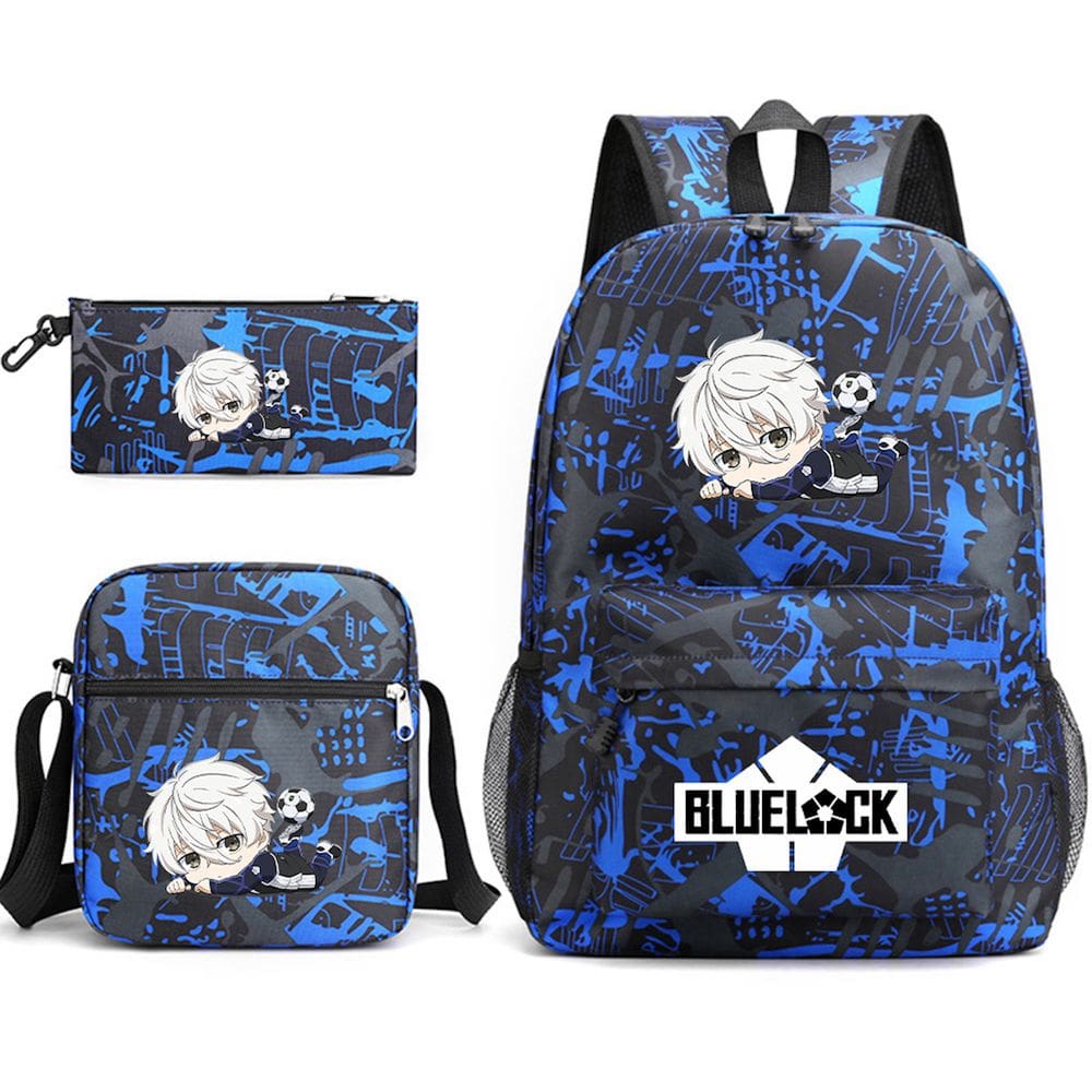 Conjunto de mochilas Blues Locks Anime School, 3 peças com bolsa de ombro