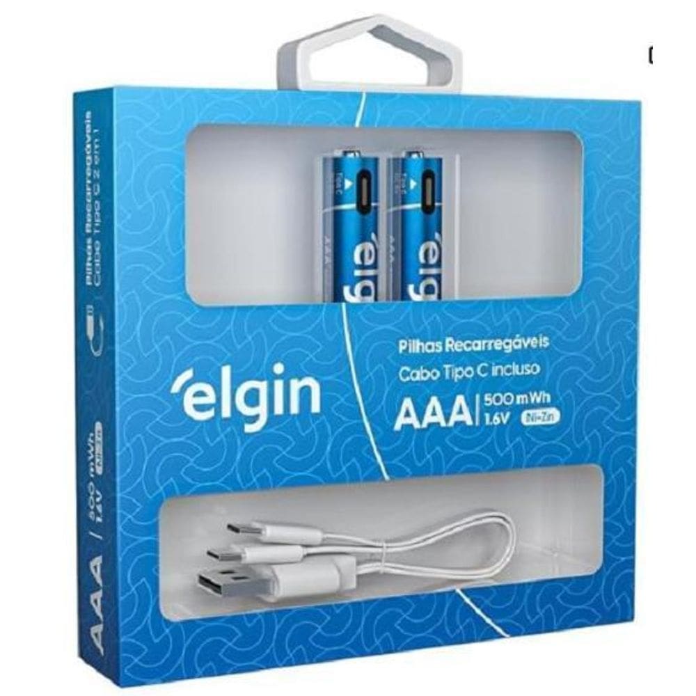 Pilha Aaa Palito Recarregável Elgin - Usb-C Integrado, 2 Un