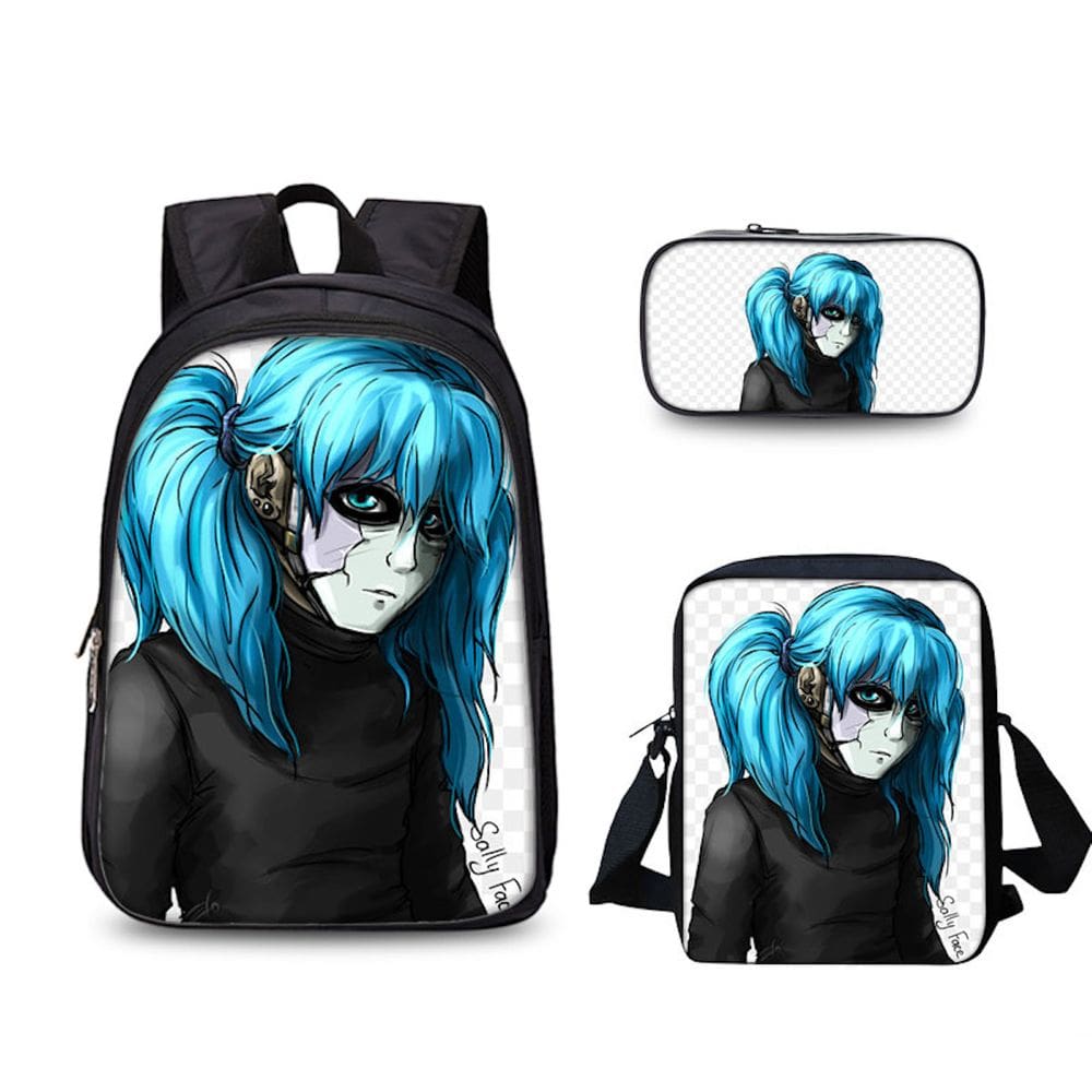 Conjunto de mochilas escolares Sallys Faces Blue Hair, 3 peças com sapatos