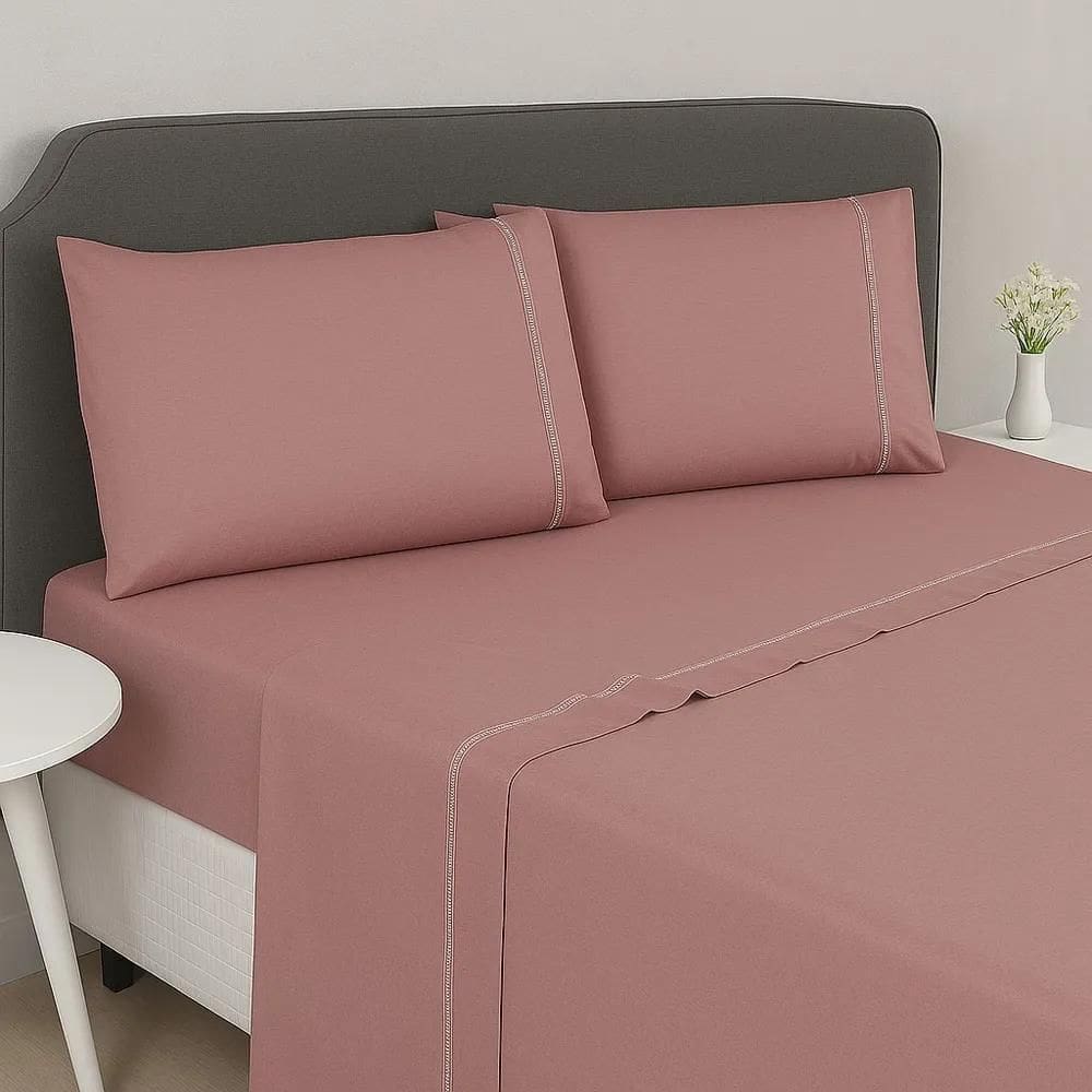 2X Lençol Para Cama Super King Com Elástico E Fronhas 400 Fi