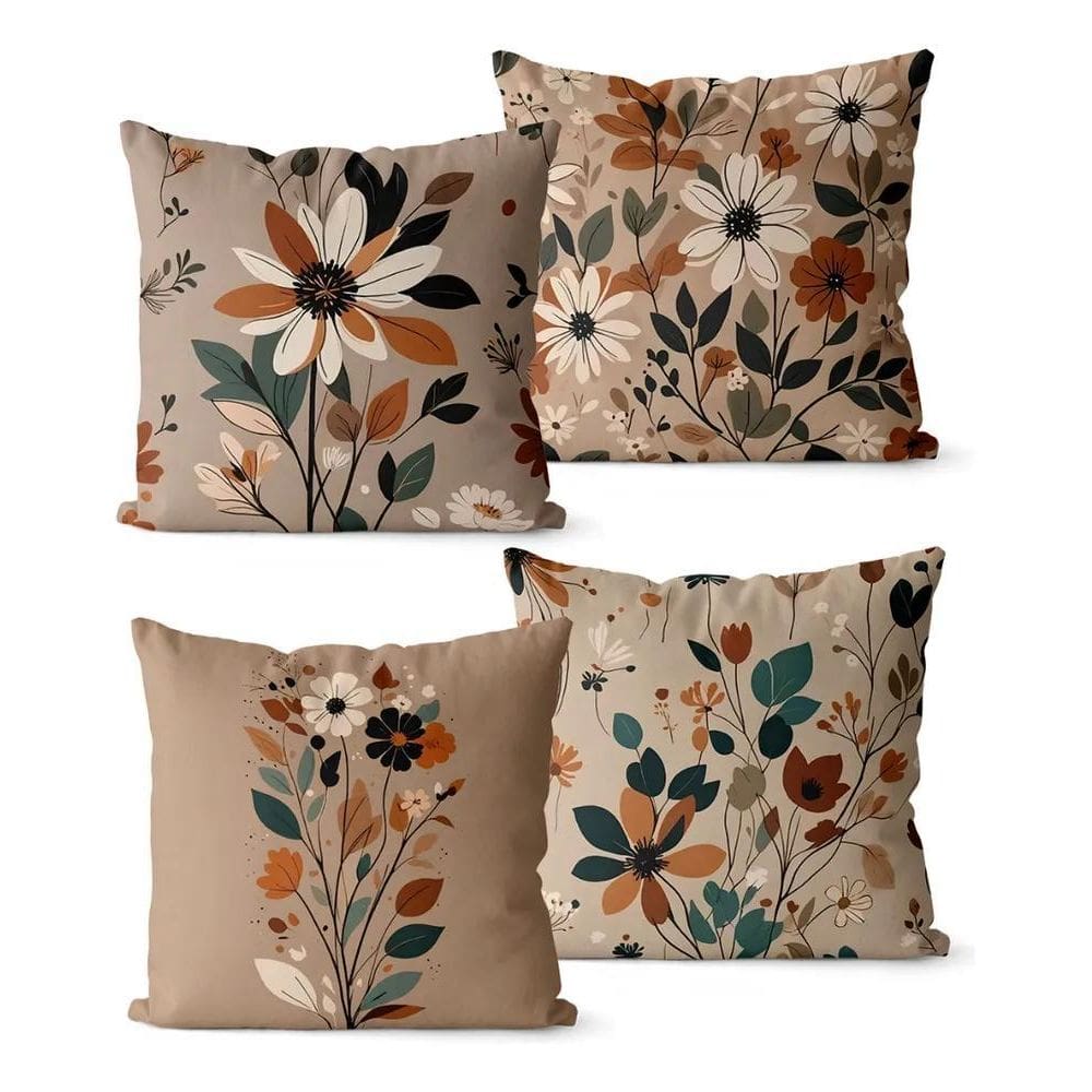 2X Kit 4 Capas De Almofadas Modernas 45X45 - Floral 004