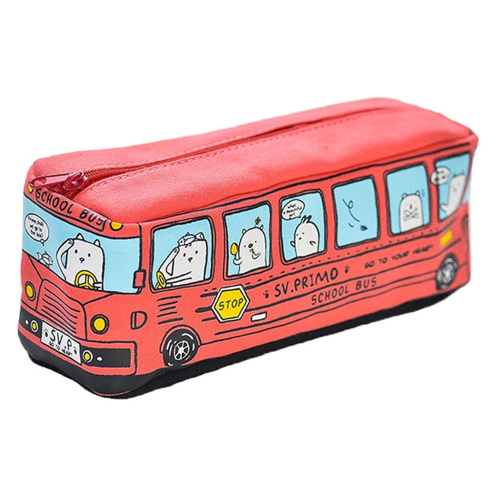 Estojo para lápis Bus Cartoon Anime de poliéster de grande capacidade