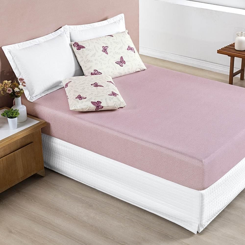 Jogo Lençol Celi Queen Estampado 200 Fios 3P Borboletas Rosê