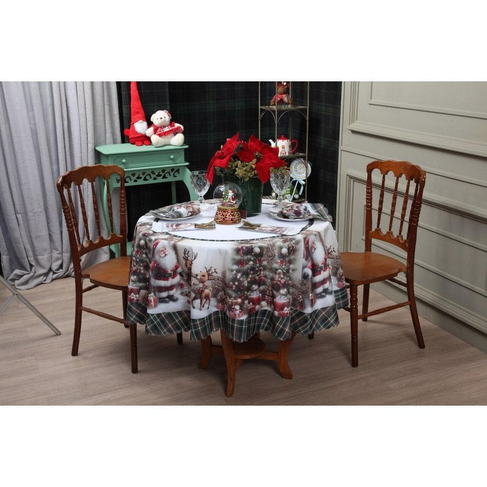 Toalha De Mesa Redonda Natalina Para 4 Lugares Decorativa
