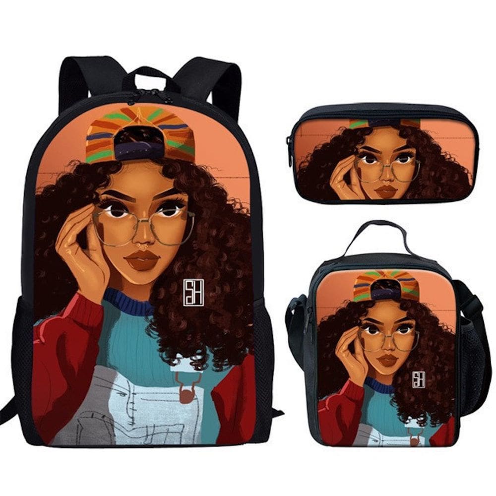 Conjunto de mochilas Lafro Lady Anime School African Girl