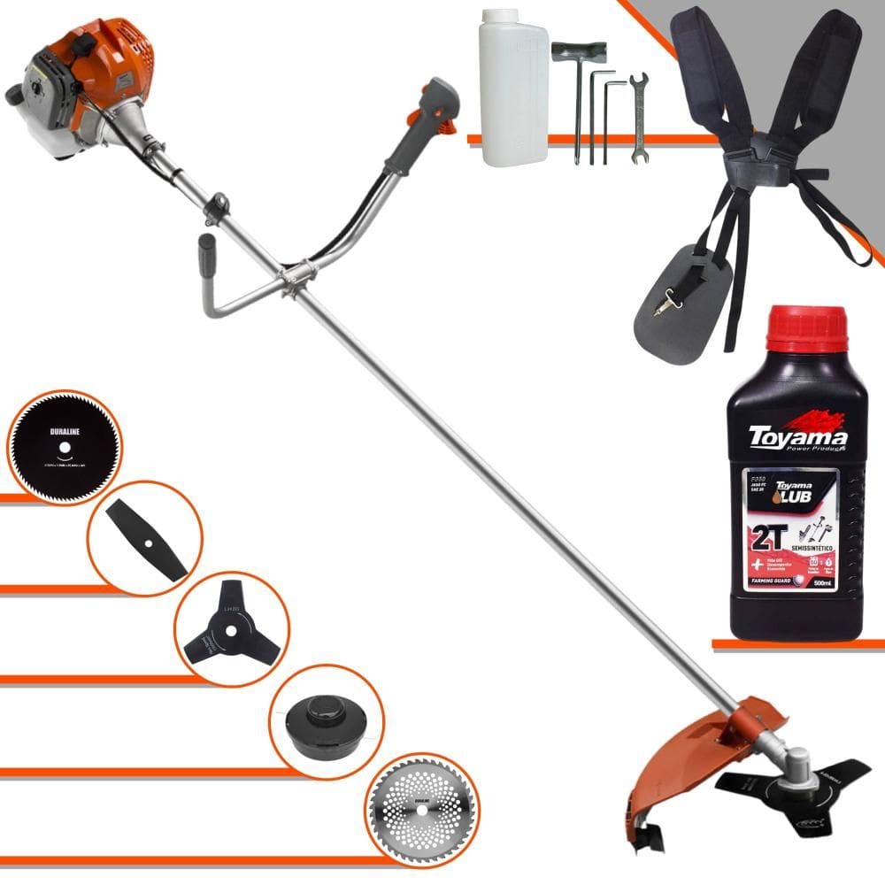 Roçadeira Máquina de Corta Grama À Gasolina Tekna RL430ACN-TK 43cc 1,7HP 9.000rpm Multifuncional Completa Com 5 Opções de Cortes + ÓLEO TOYAMA 2T