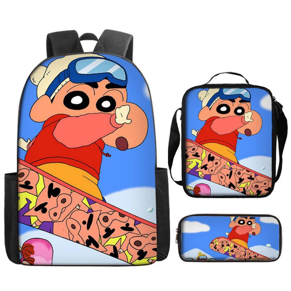 Conjunto de mochilas Crayons Shins Chans Anime School 3 unidades com bolsa