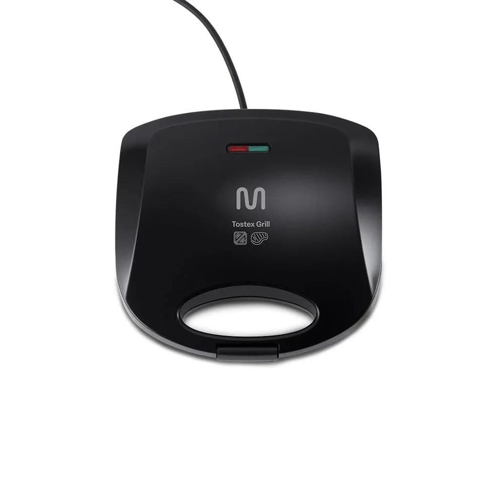 Sanduicheira e Grill Preta, 220V, 750W, Chapa Antiaderente Dupla Ondulada, GO068