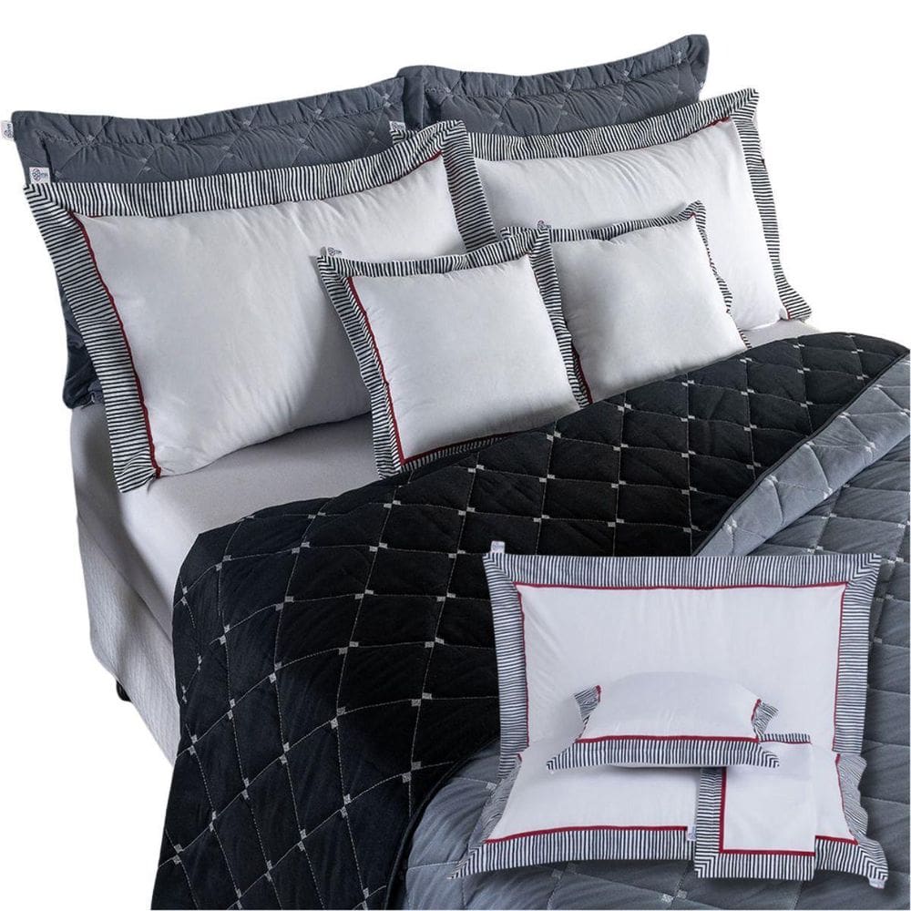 Kit Cobre Leito Queen Bordado 7 Peças Dupla Face 400 Fios