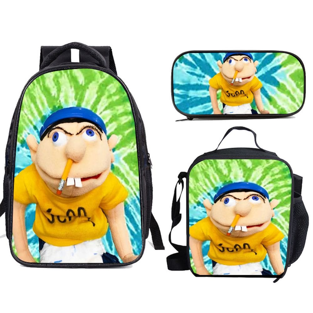 Conjunto de mochilas escolares Jeffys, 3 peças com bolsa de ombro e estojo para lápis