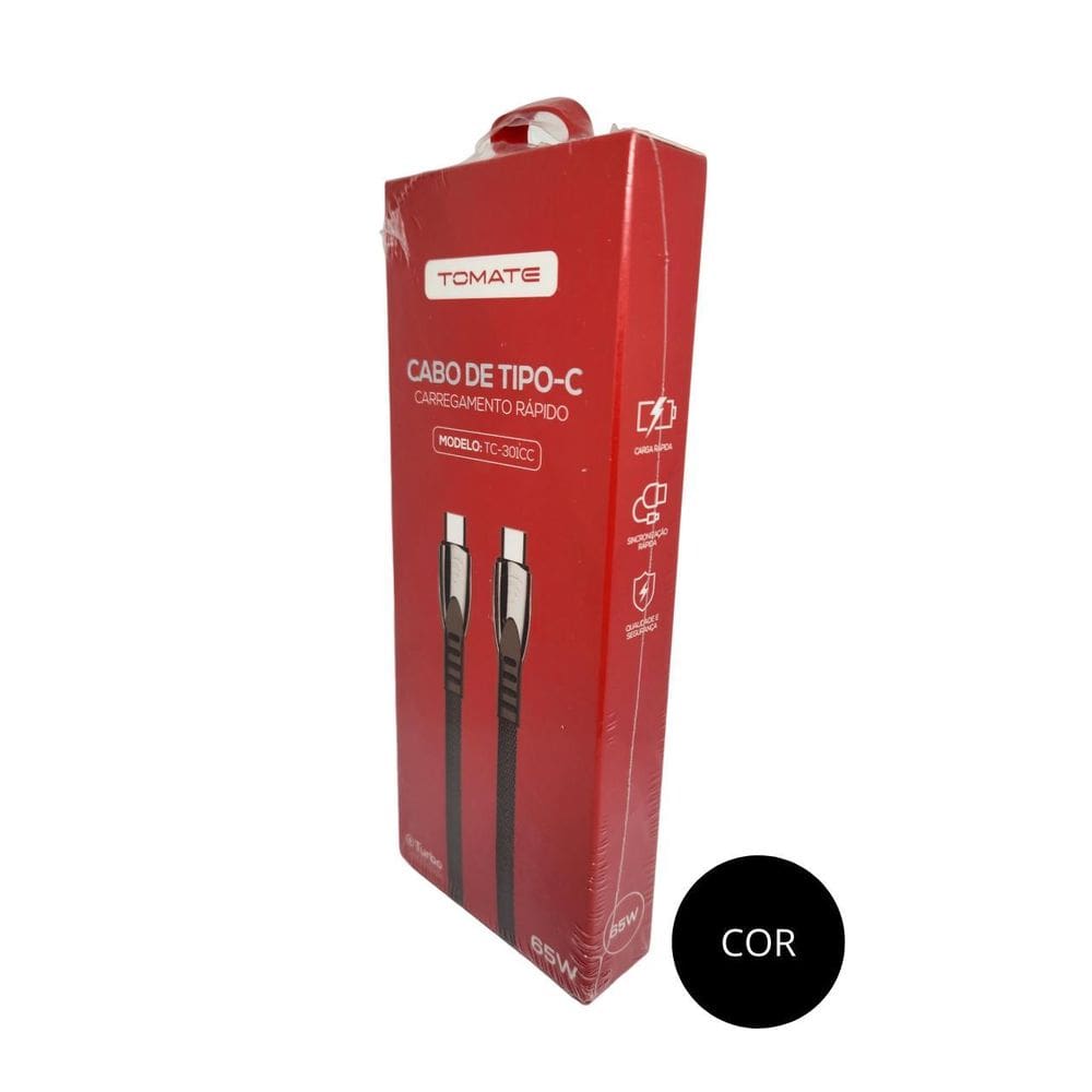 Cabo Dados Type-C Type-C Turbo 1.2M 3.5A 65W Tomate Tc-301Cc