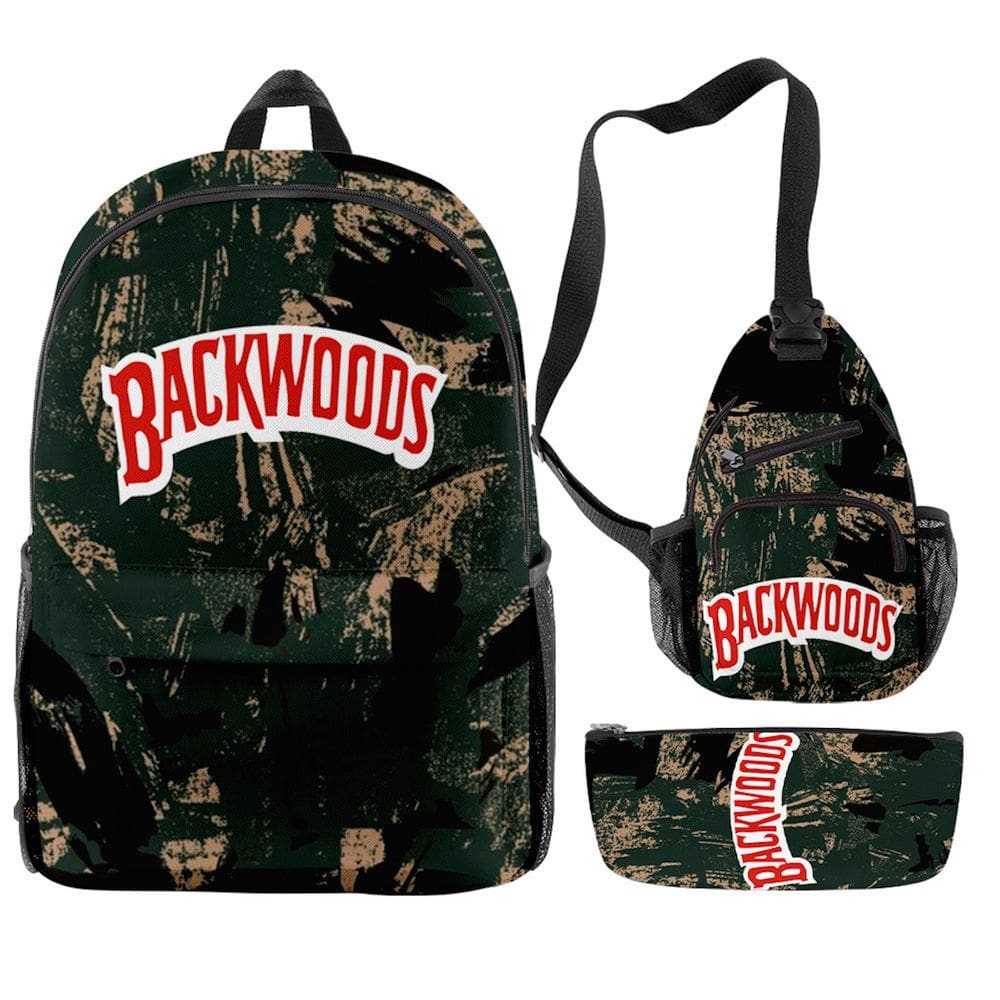 Conjunto de mochilas escolares Backwoodss, 3 peças com bolsa de ombro e estojo para canetas