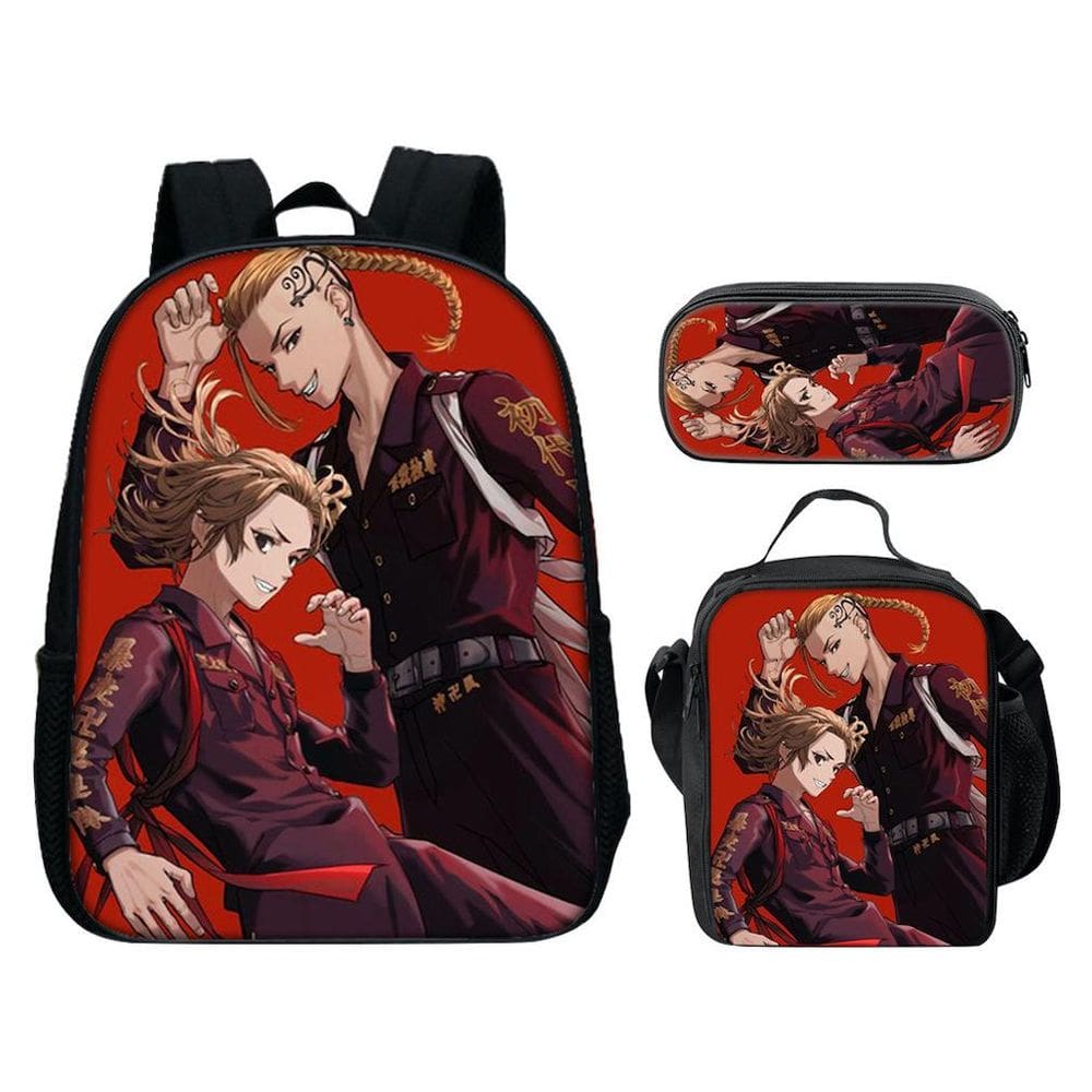 Conjunto de mochilas escolares: mochila de nylon Tokyo Anime com almoço e bolsa de lápis