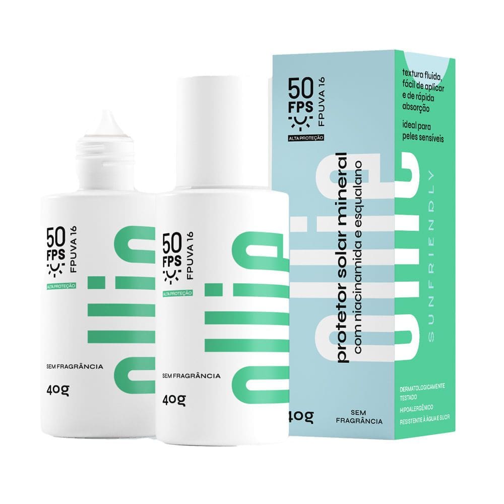 Protetor Solar Mineral Ollie FPS 50 Fluido Sem Fragrância 40g