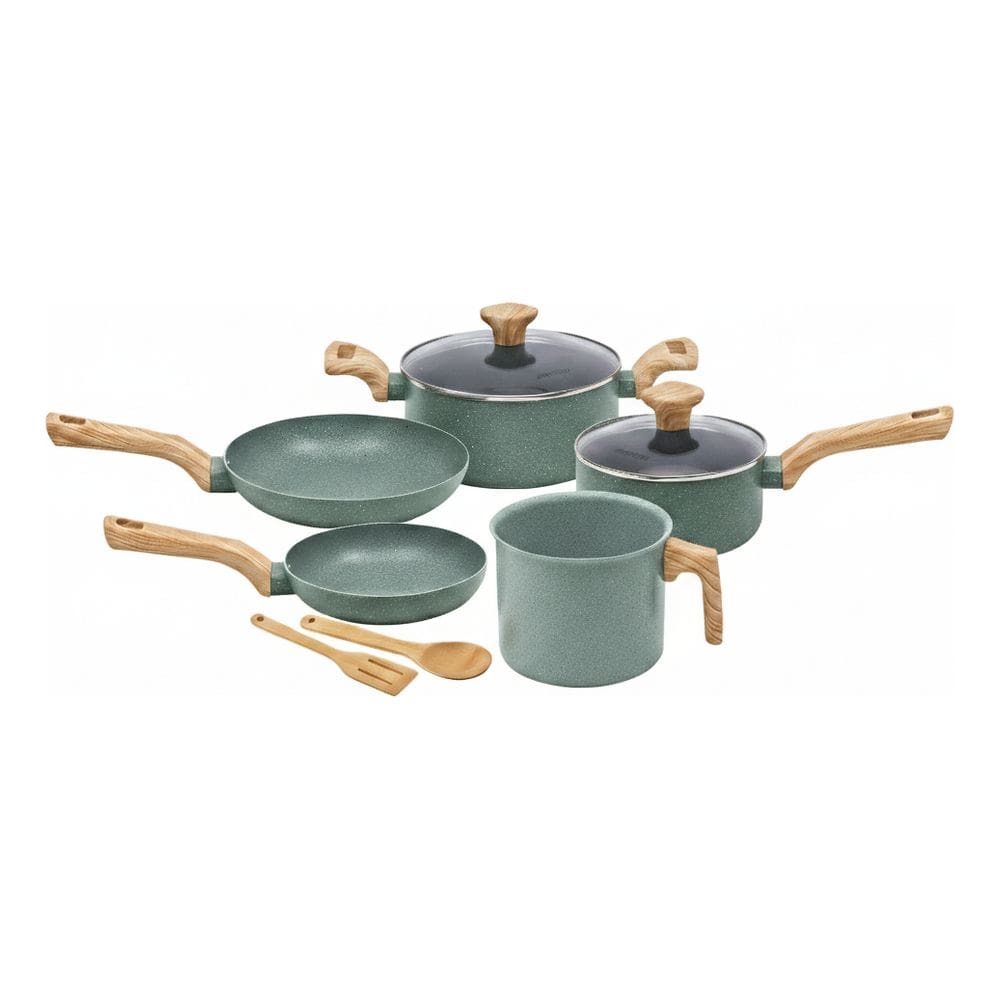 Jogo de Panelas de Indução 7 Peças Fundo Triplo e Revestimento Ceramico Mimo Style - Verde