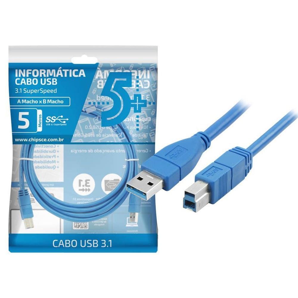 Cabo Usb-A Macho 3.0 X Usb-B Macho Super Rápido Azul - 5M