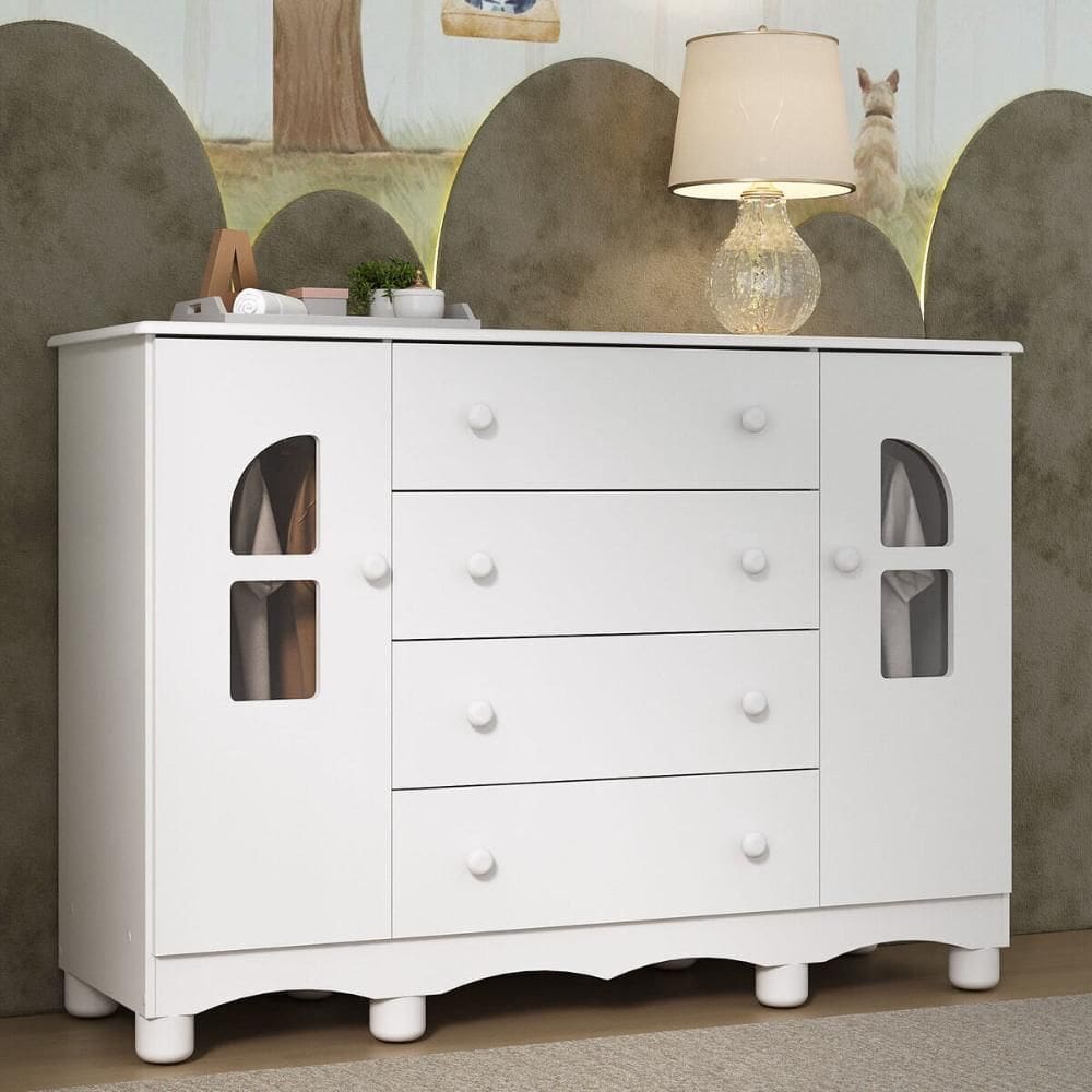 Cômoda Infantil 125cm 2 Portas com Vidro e 4 Gavetas Aurora Multimóveis MP4500