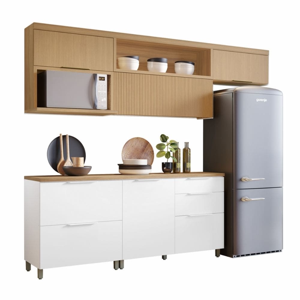 Armário De Cozinha Completa 100% MDF 5 Portas 4 Gavetas Mariah Nesher
