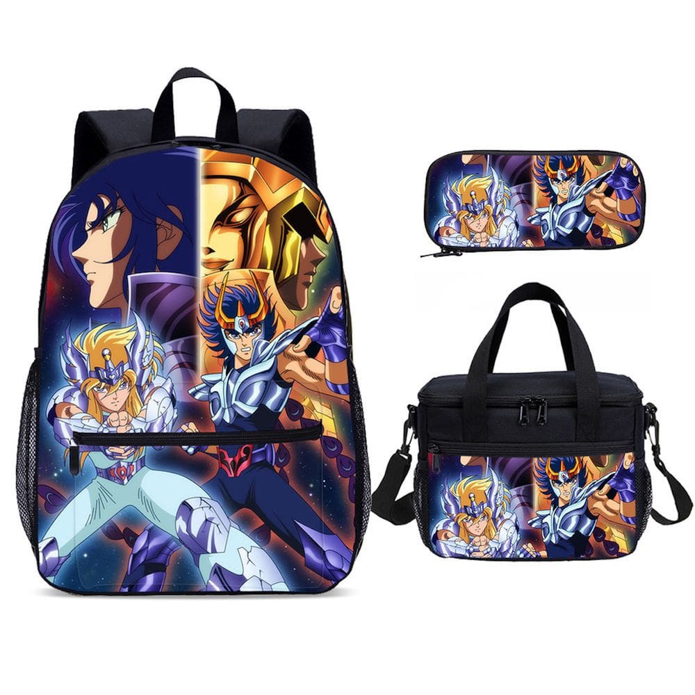 Conjunto de mochilas escolares Saint Seiyas de 3 peças para estudantes