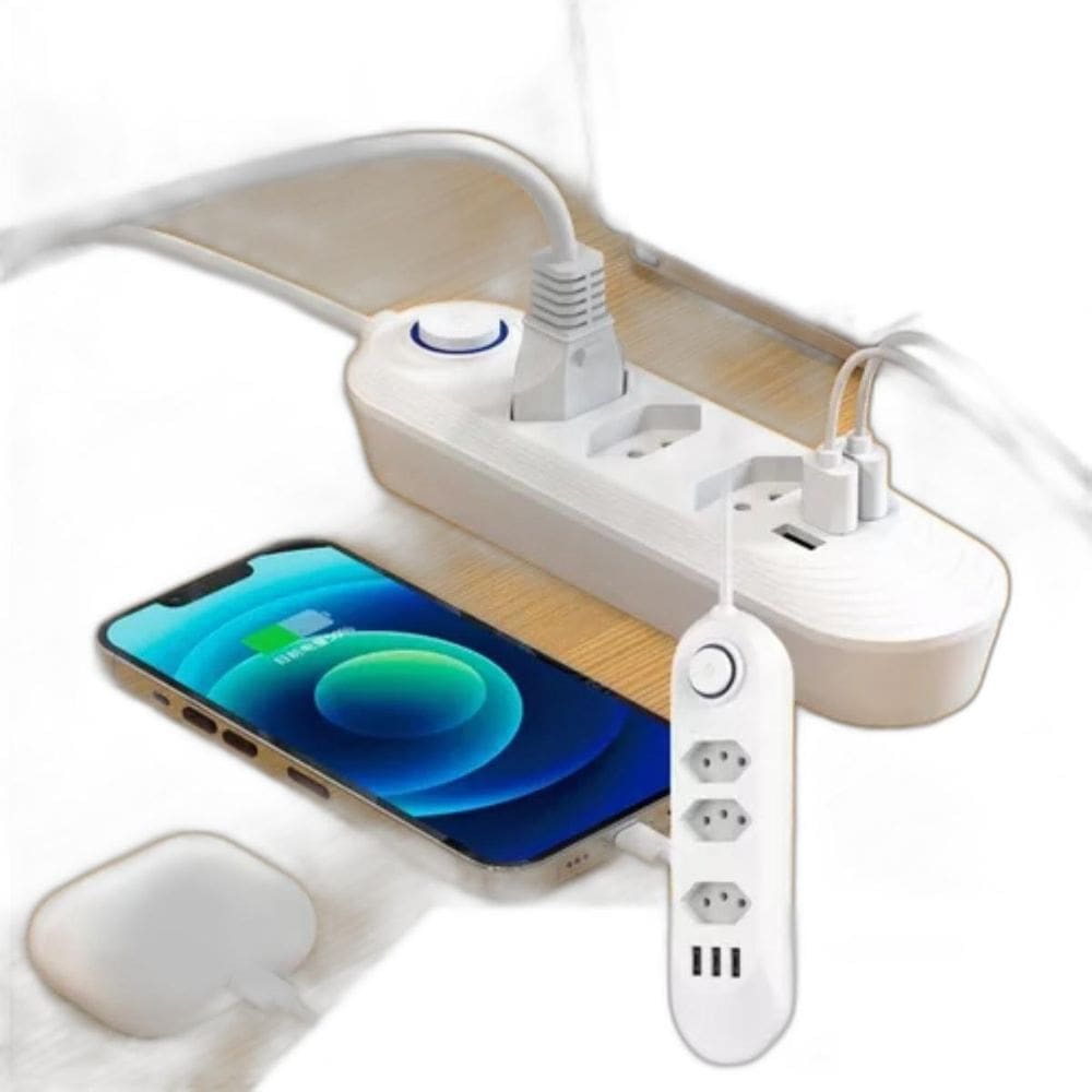 Prolongador Elétrico 3 Tomadas Usb Bivolt Plano Televisão