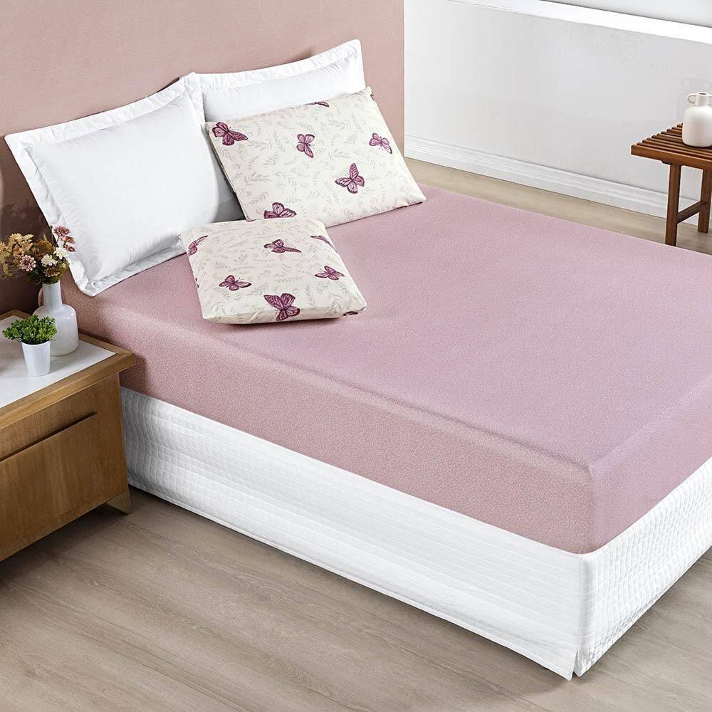 Jogo Lençol Celi Queen Estampado 200 Fios 3P Borboletas Rosê